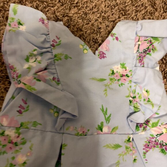 Janie and Jack Floral Print Dress 12-18 Months Light Blue Button Back Lined - Picture 2 of 3